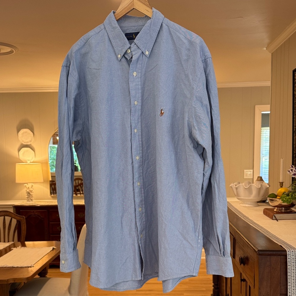 RALPH LAUREN Men’s Blue Button-Down Oxford Dress Shirt Work Preppy 1XB